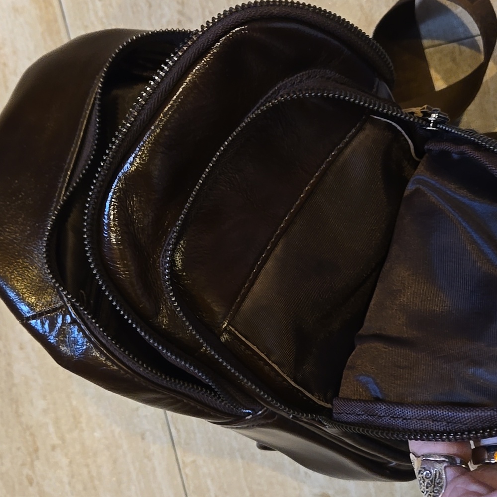 Bull Captain Brown Leather Multiple Zipper Pockets Sling Bag - Picture 14 of 16